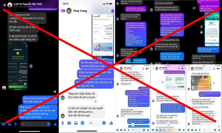 Những hình ảnh giả của nhóm đối tương lừa đảo hỗ trợ lấy lại tiền bị treo trên các nền tảng