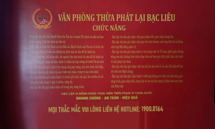 Chức năng của văn phòng thừa phát lại Bạc Liêu